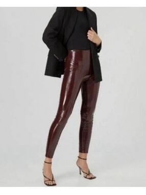 SPANX Burgundy Patent Leather Leggings